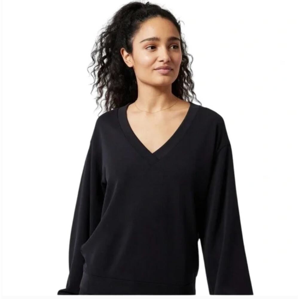 Athleta Willow V-Neck Sweatshirt Black size Small athleisure Seasoft